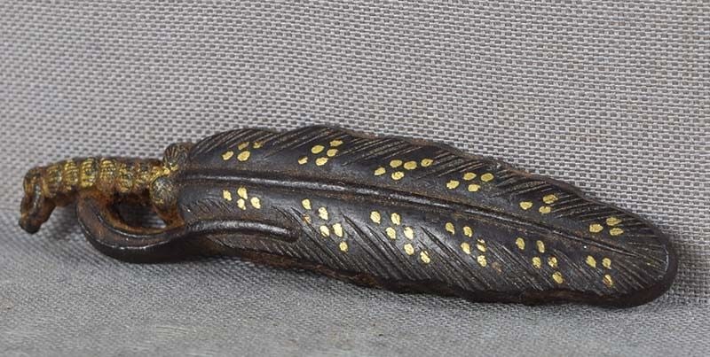 19c Japanese MAE-KANAGU pouch clasp tea ceremony HABOKI feather brush - 3