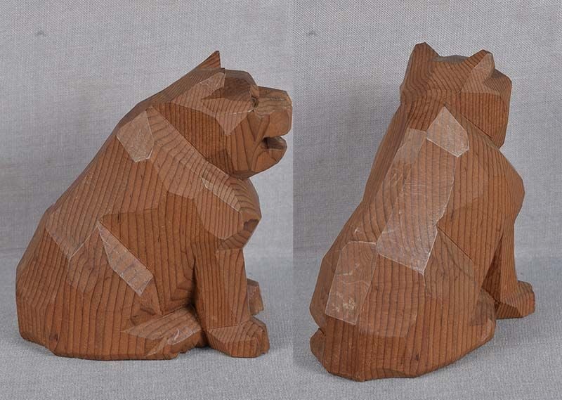 Vintage Japanese ittobori okimono SEATED DOG - 4