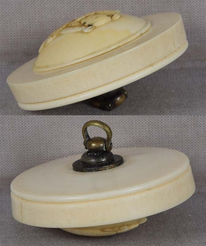 19c kagamibuta netsuke BOY watching fish - 4
