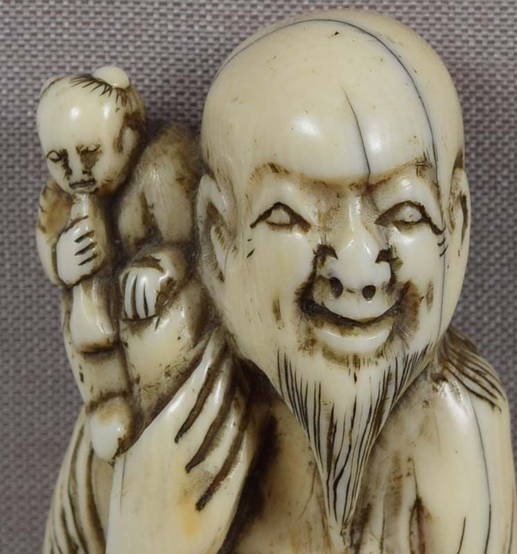 18c netsuke SENNIN with BOY & trumpet 91mm - 2