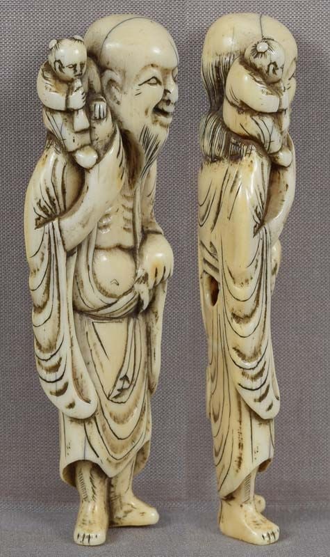 18c netsuke SENNIN with BOY & trumpet 91mm - 3