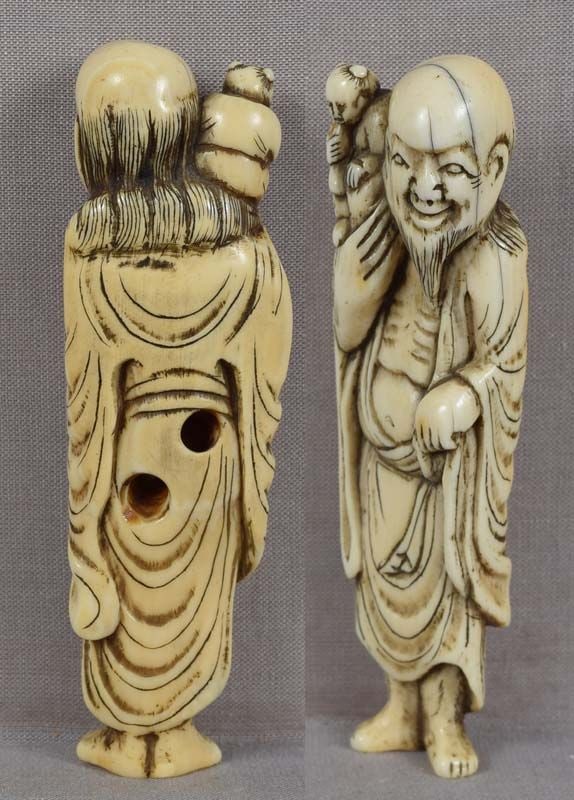 18c netsuke SENNIN with BOY & trumpet 91mm - 4