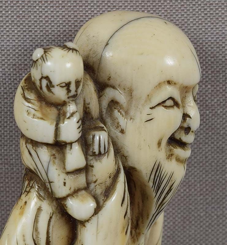 18c netsuke SENNIN with BOY & trumpet 91mm - 5