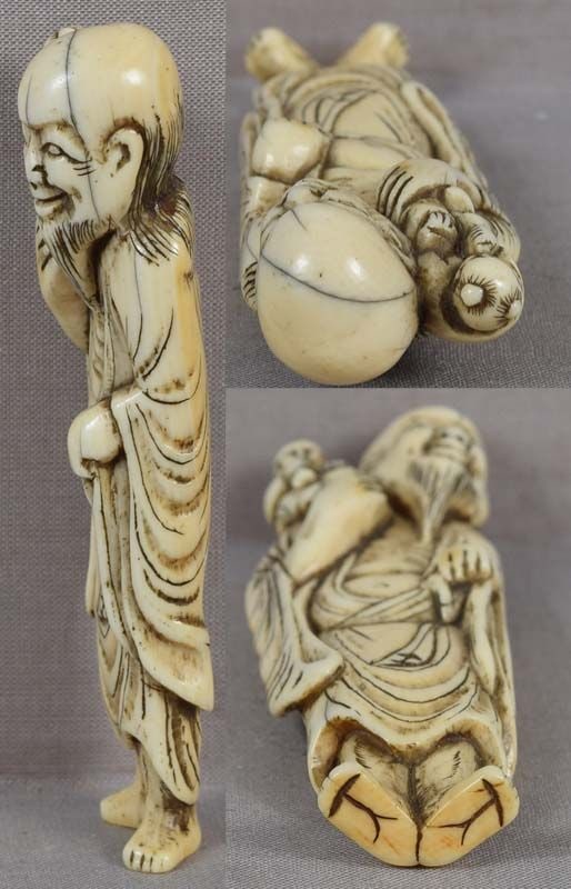 18c netsuke SENNIN with BOY & trumpet 91mm - 6