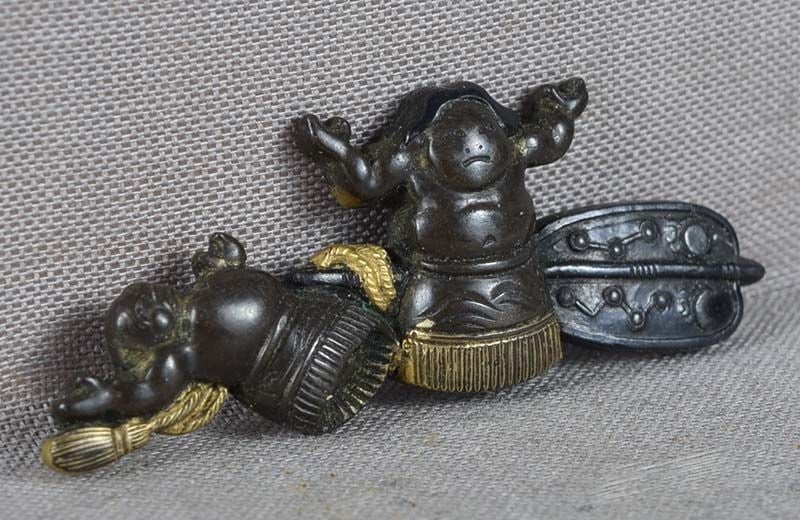 19c Japanese MAE-KANAGU pouch clasp SUMO WRESTLER DOLLS - 2