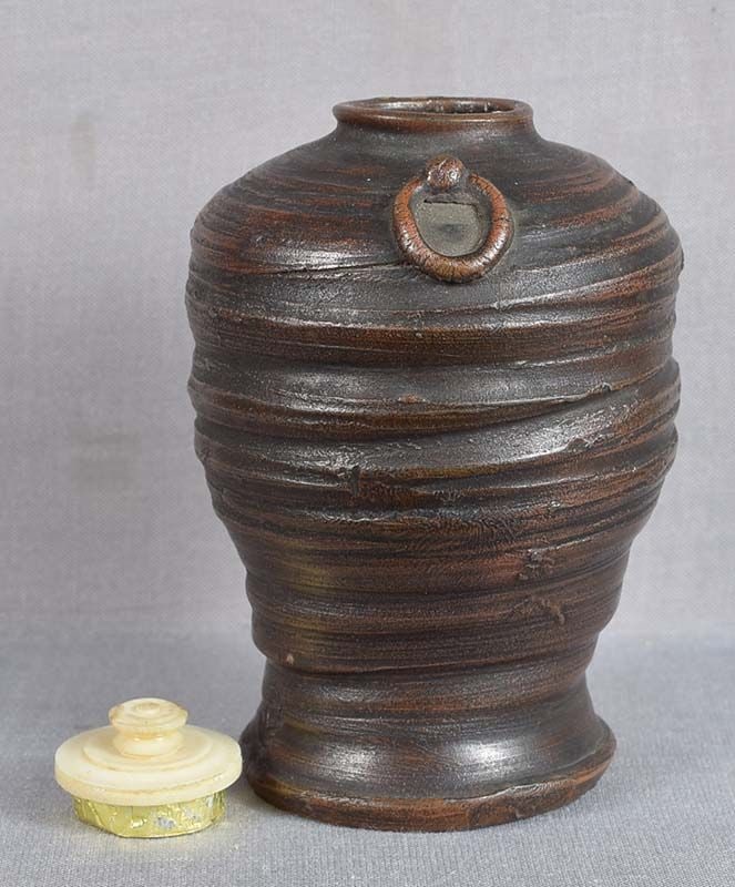 19c Japanese tea ceremony CHAIRE tea caddy Bizen - 3