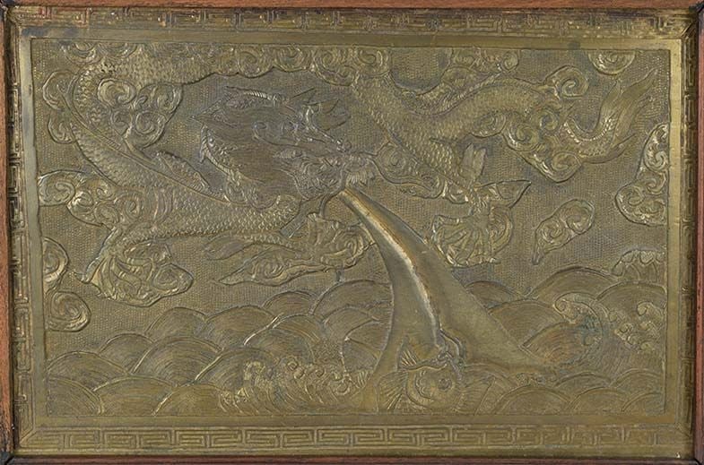 19c Chinese bronze plaque DRAGON in flight - 2