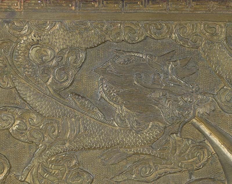 19c Chinese bronze plaque DRAGON in flight - 3