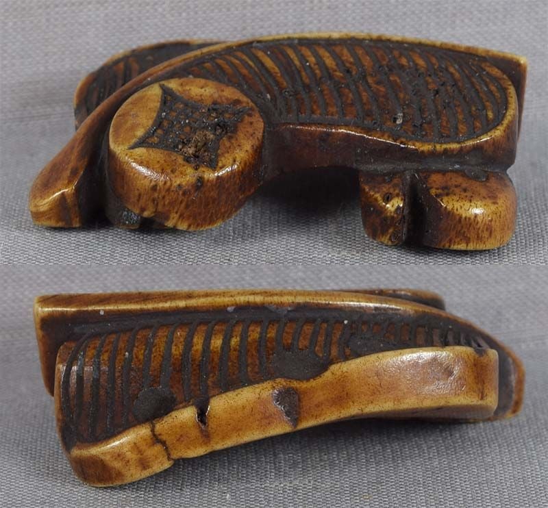 19c Asakusa netsuke AUSPICIOUS OBJECTS fan, coin, magatama - 3