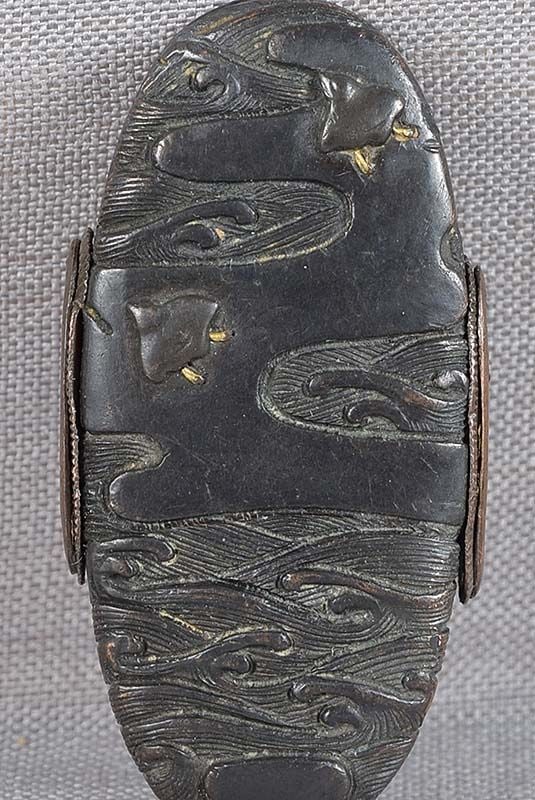 19c Japanese sword FUCHI KASHIRA PLOVERS over waves - 2