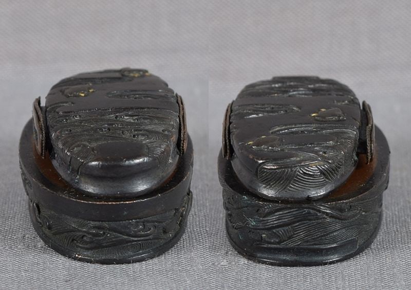 19c Japanese sword FUCHI KASHIRA PLOVERS over waves - 3