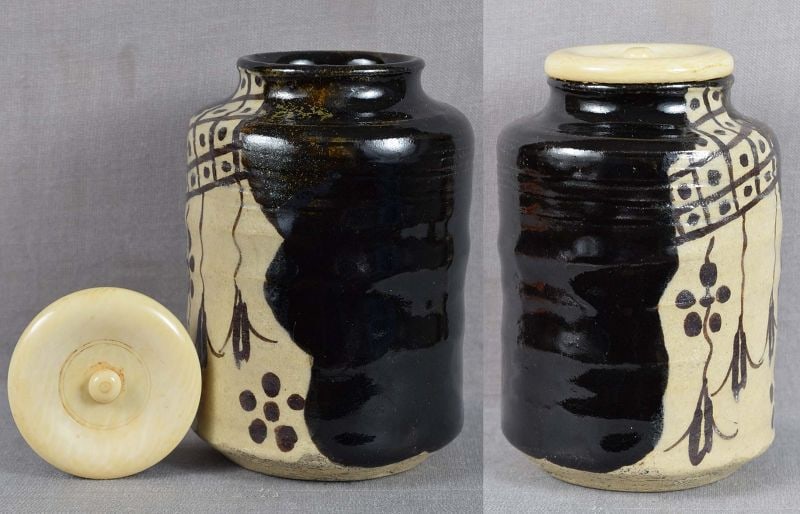 19c Japanese tea ceremony BLACK ORIBE tea caddy CHAIRE - 2