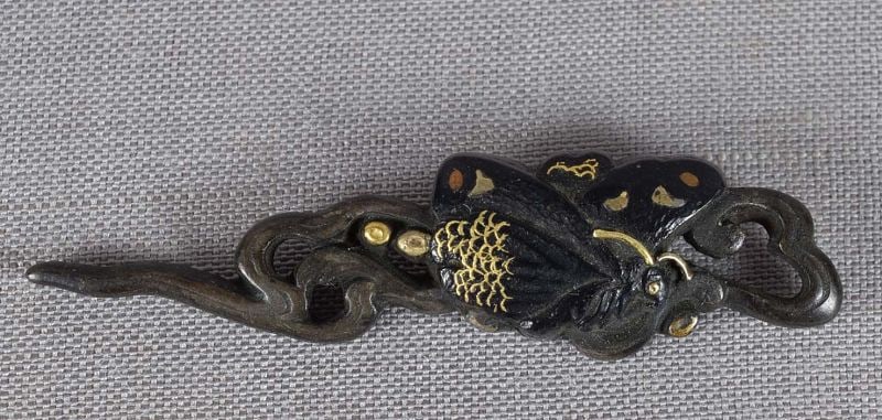 19c Japanese sword MENUKI BUTTERFLY & WAVES - 3