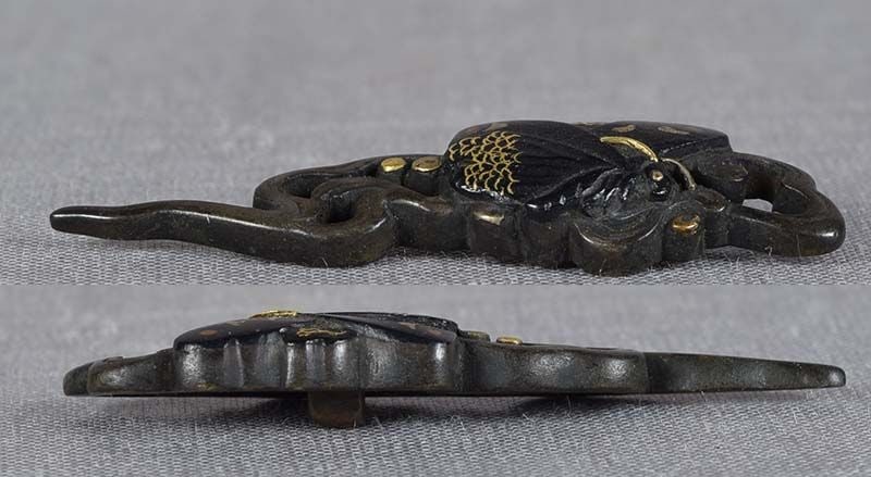19c Japanese sword MENUKI BUTTERFLY & WAVES - 4