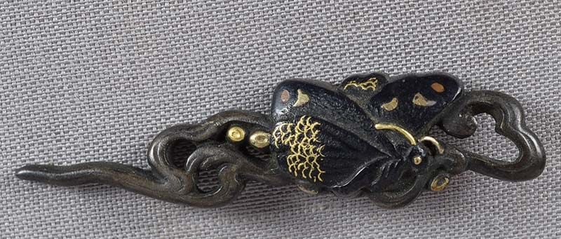 19c Japanese sword MENUKI BUTTERFLY & WAVES - 5