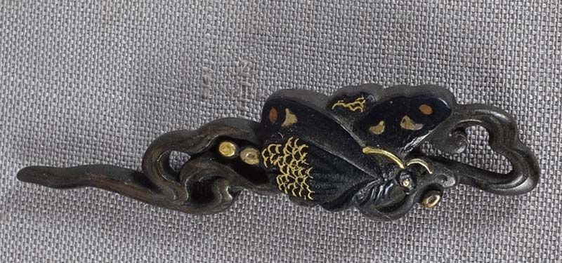 19c Japanese sword MENUKI BUTTERFLY & WAVES - 6