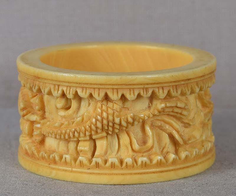19c Chinese export NAPKIN RING dragon among clouds - 3
