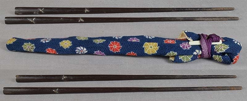 19c tea ceremony HIBASHI charcoal chopsticks MULTIMETAL FLOWERS - 2