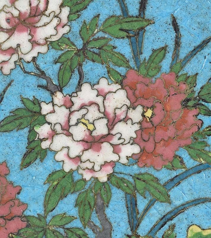 Early19c Japanese CLOISONNE PLATE PEONIES & butterfly ex Rare Art Inc. - 5