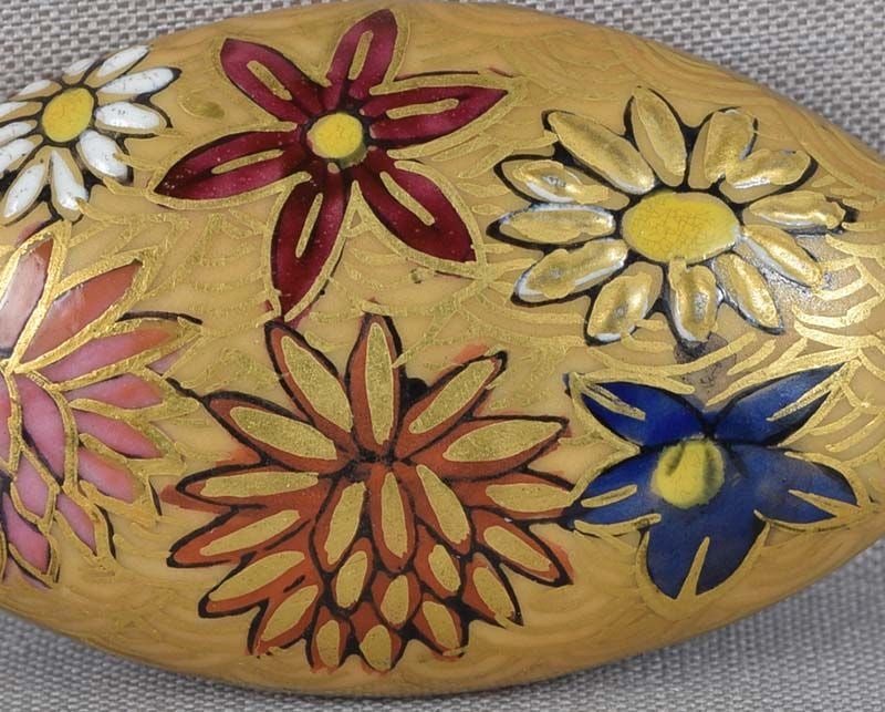 1920s Japanese porcelain Kutani OBIDOME netsuke FLOWERS - 5