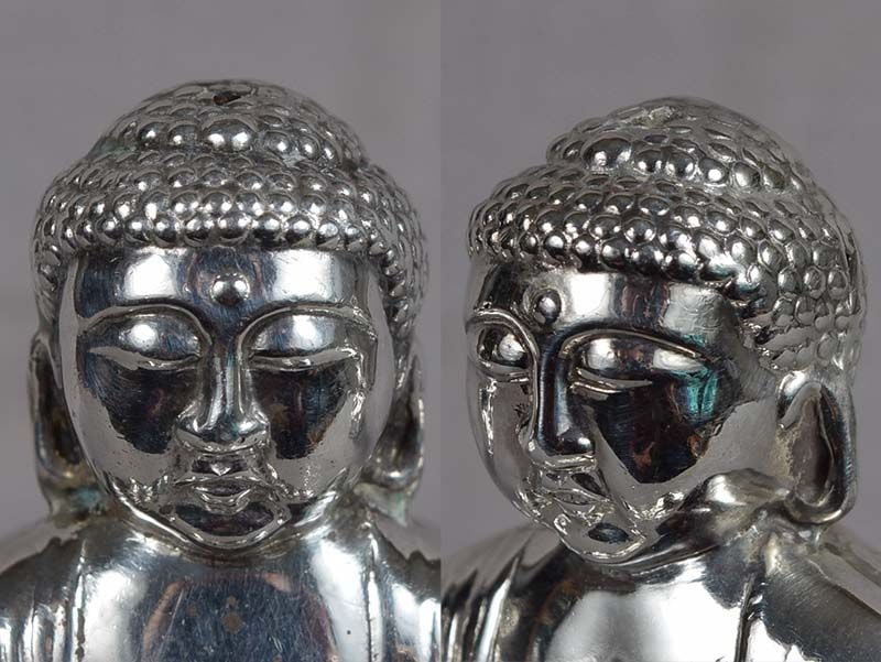 Pair 1930s Japanese silver salts AMIDA BUDDHA - 2