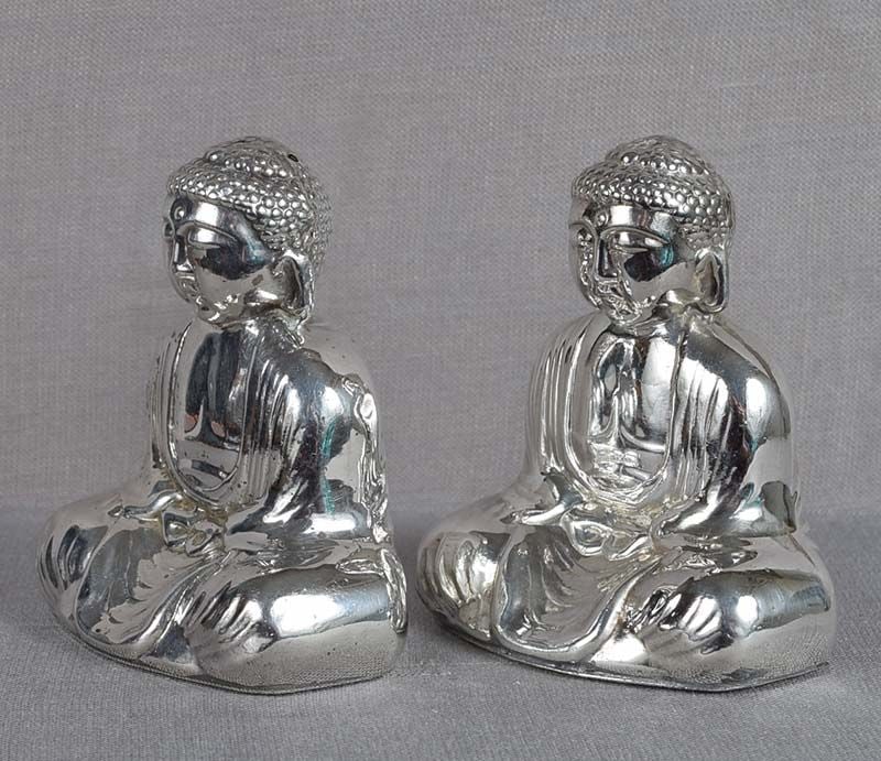 Pair 1930s Japanese silver salts AMIDA BUDDHA - 3