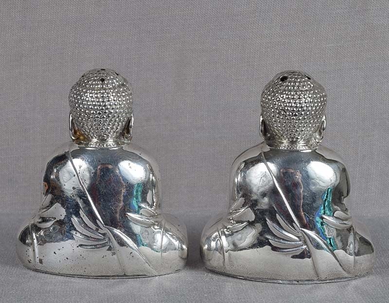 Pair 1930s Japanese silver salts AMIDA BUDDHA - 4
