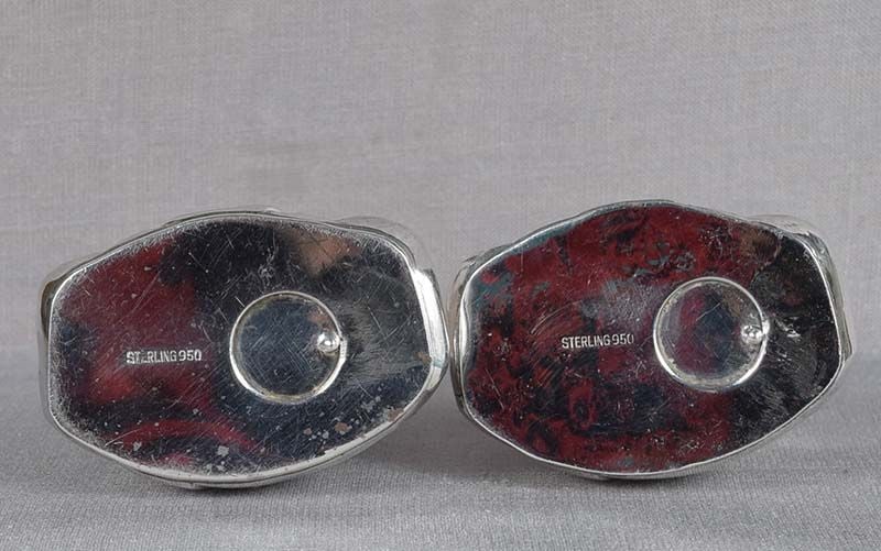 Pair 1930s Japanese silver salts AMIDA BUDDHA - 5