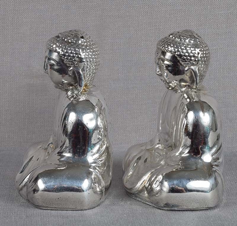 Pair 1930s Japanese silver salts AMIDA BUDDHA - 6