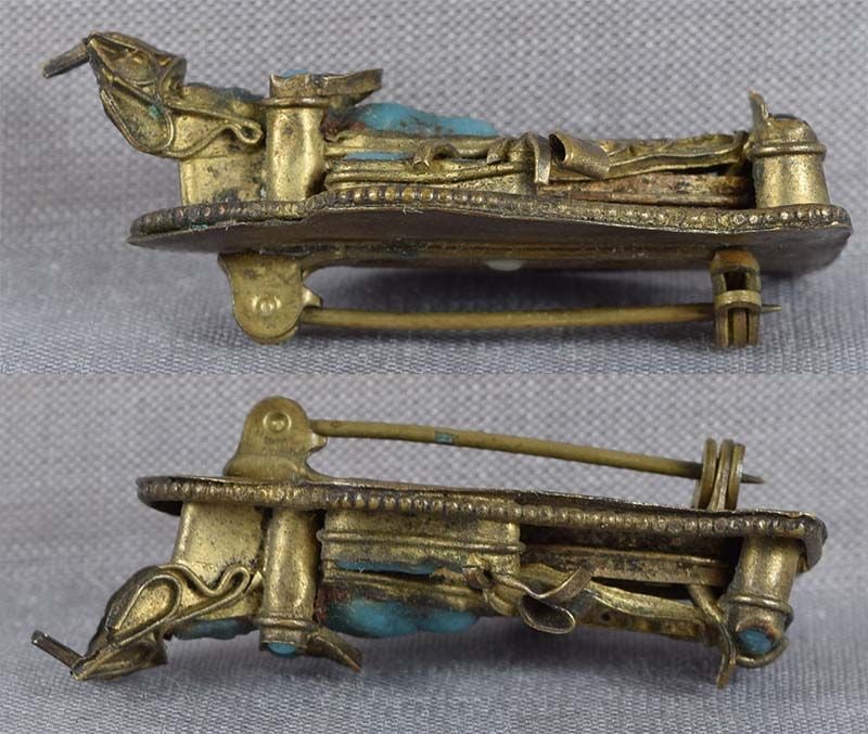 Vintage Tibetan PIN Boddhisattva Amitabha brass & turquoise glass - 5