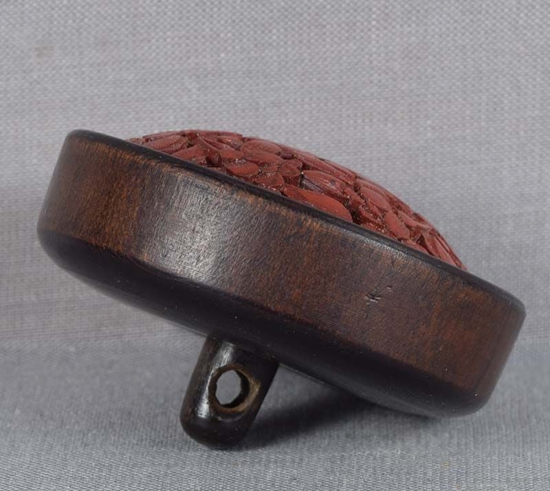 19c cinnabar lacquer netsuke FORTUNE & peonies - 2