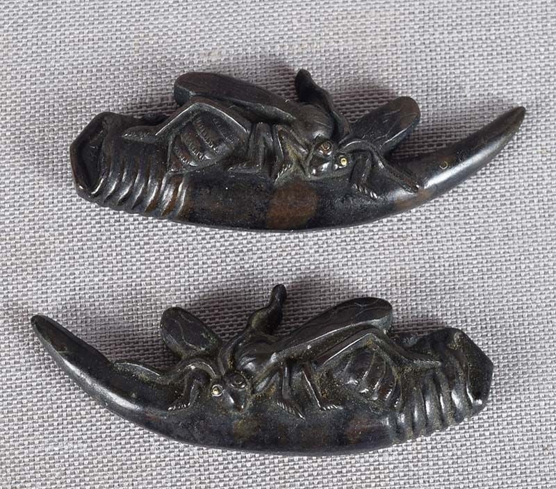 Pair 19c Japanese sword MENUKI WASPS eggs - 6