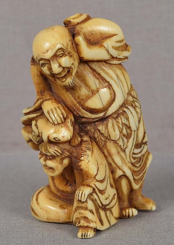 18c netsuke TWO SENNIN and TOAD (1 of 6)