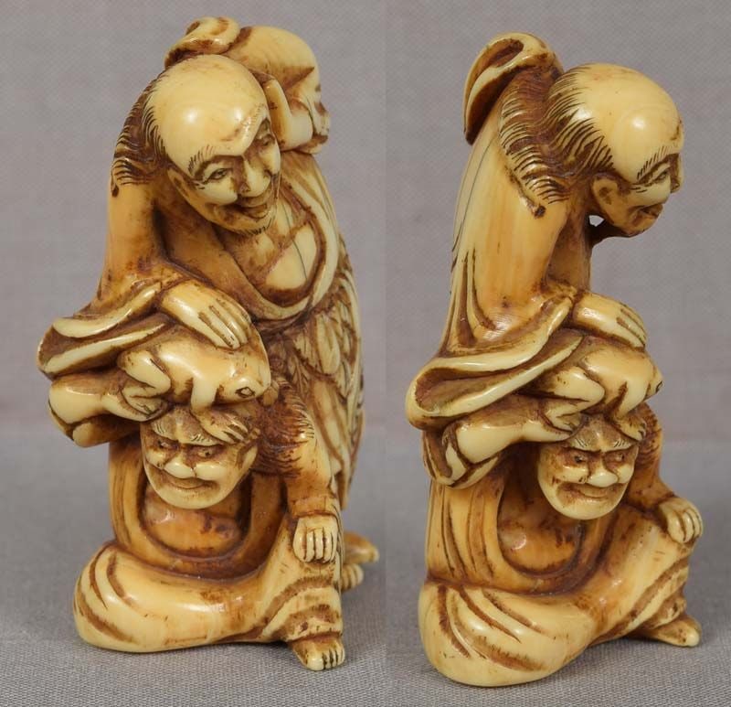 18c netsuke TWO SENNIN and TOAD - 2