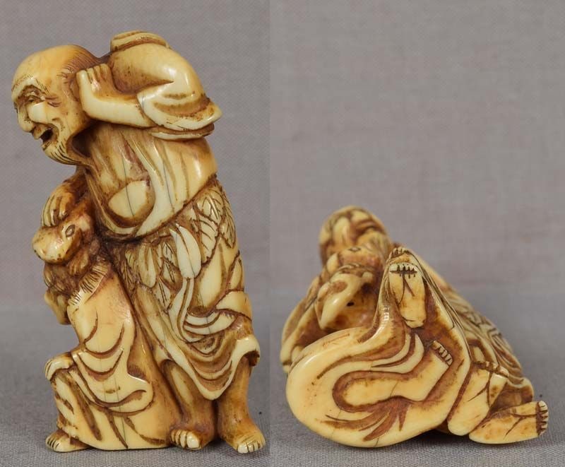 18c netsuke TWO SENNIN and TOAD - 4