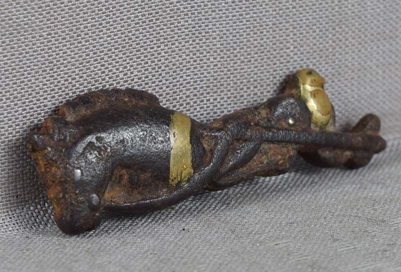 19c Japanese MAE-KANAGU pouch clasp HOBBY HORSE & toy bird - 3
