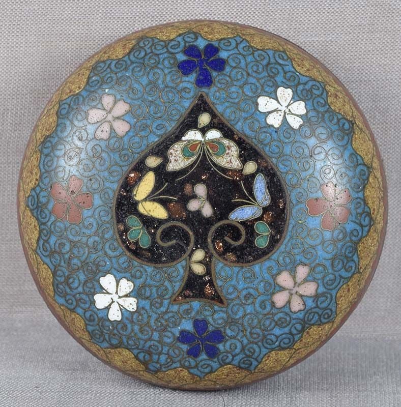 19c JAPANESE CLOISONNE tea ceremony KOGO spade butterflies (1 of 6)