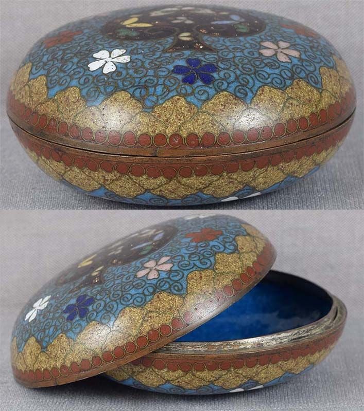19c JAPANESE CLOISONNE tea ceremony KOGO spade butterflies - 2