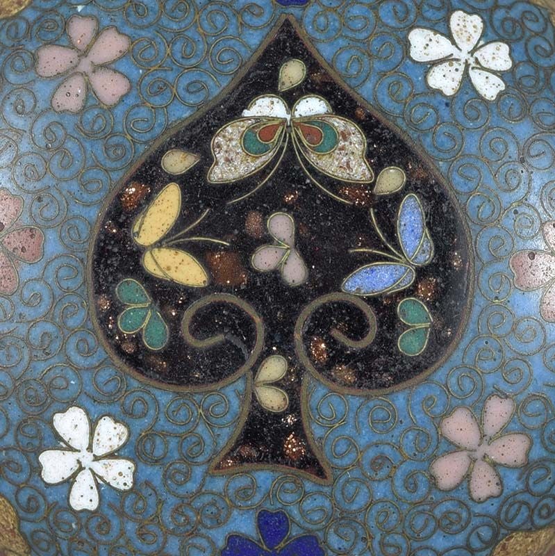 19c JAPANESE CLOISONNE tea ceremony KOGO spade butterflies - 4
