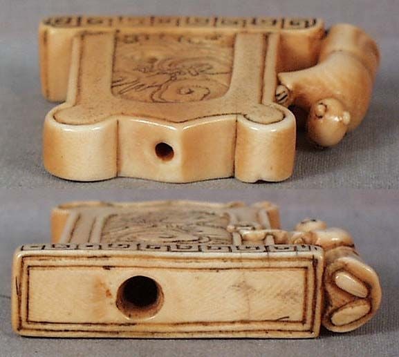 19c netsuke BOY by DRAGON SCREEN ex Mary O’Brien - 5