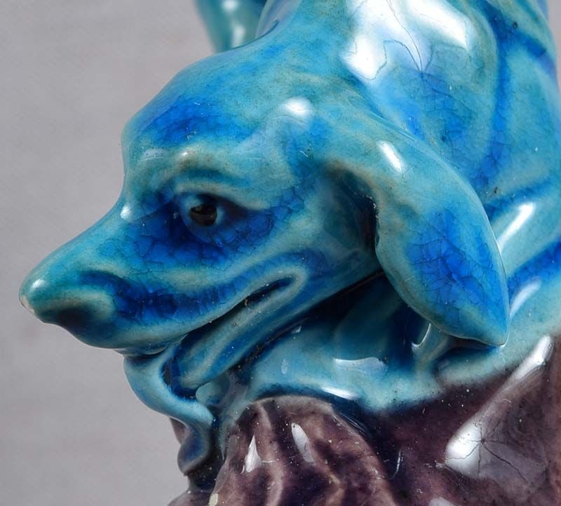 19c Chinese porcelain sculpture MYTHICAL BEAST drinking water - 3