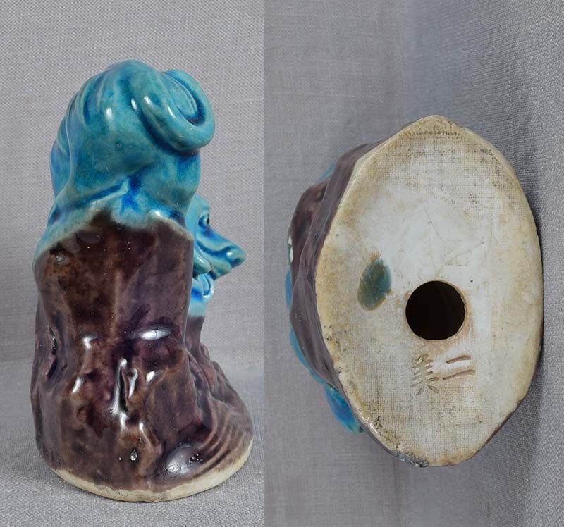 19c Chinese porcelain sculpture MYTHICAL BEAST drinking water - 5