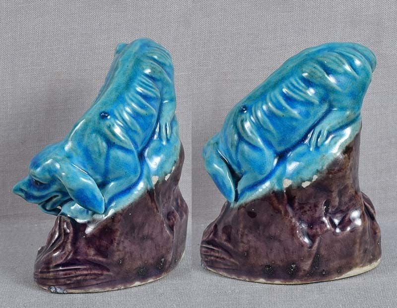 19c Chinese porcelain sculpture MYTHICAL BEAST drinking water - 6