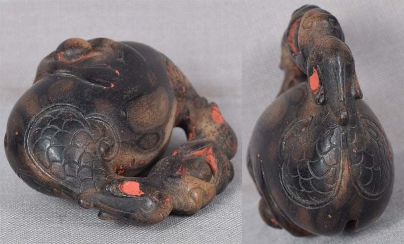19c netsuke MONK asleep in Buddhist gong - 6