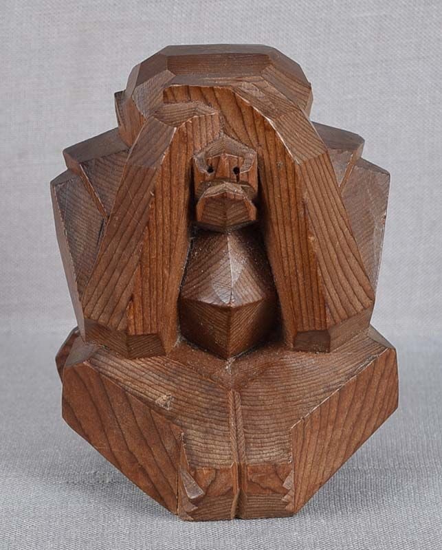 Vintage Japanese ittobori okimono see no evil MIZARU MONKEY (1 of 5)