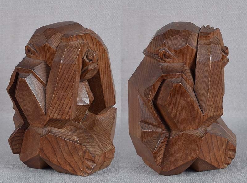 Vintage Japanese ittobori okimono see no evil MIZARU MONKEY - 2