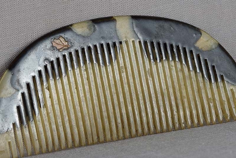 19c Japanese lacquer buffalo horn KUSHI hair comb FLOWERS - 4