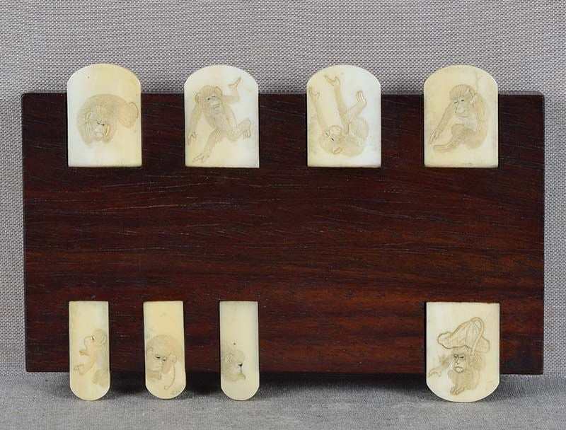 19c marine material Japanese WHIST GAME COUNTER 8 MONKEYS (1 of 6)