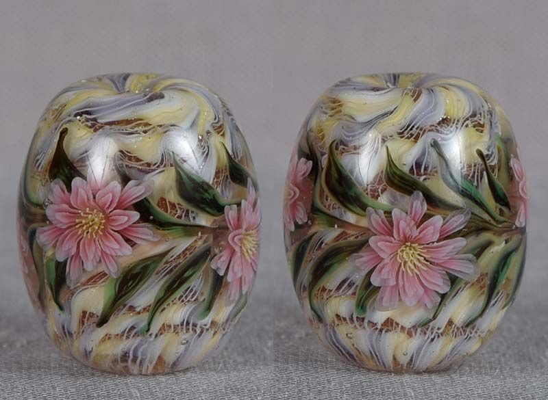 Japanese glass OJIME tombodama FLOWERS ribbon core - 2