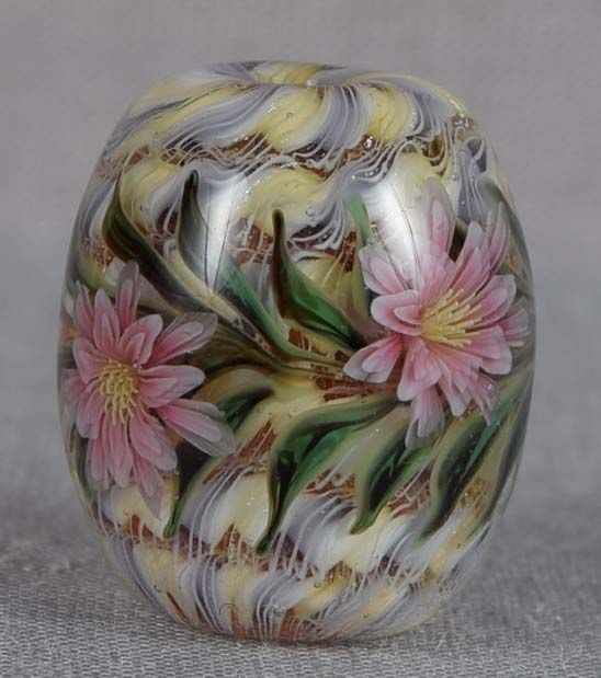 Japanese glass OJIME tombodama FLOWERS ribbon core - 3